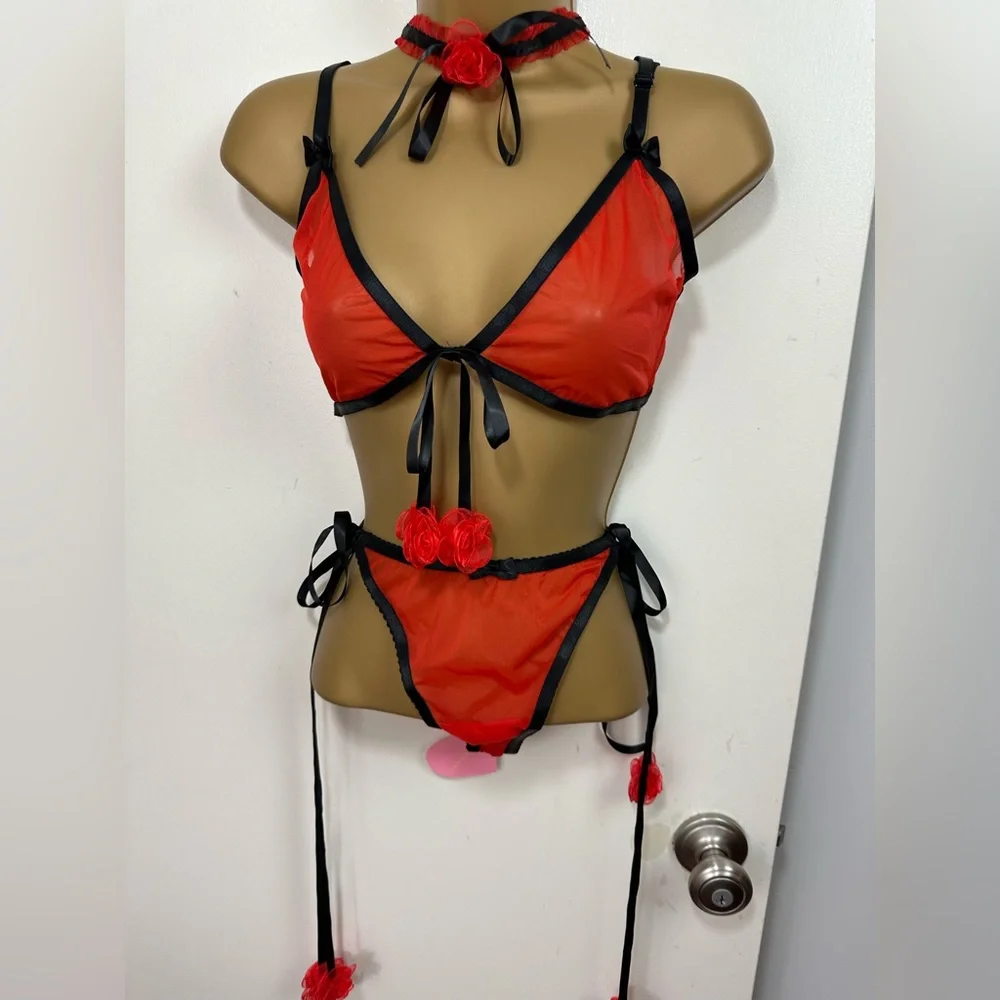 Sugar Thrillz X Dolls‎ Kill Red Riviera Bliss RIVIERA BLISS Lingerie Set NWT XL